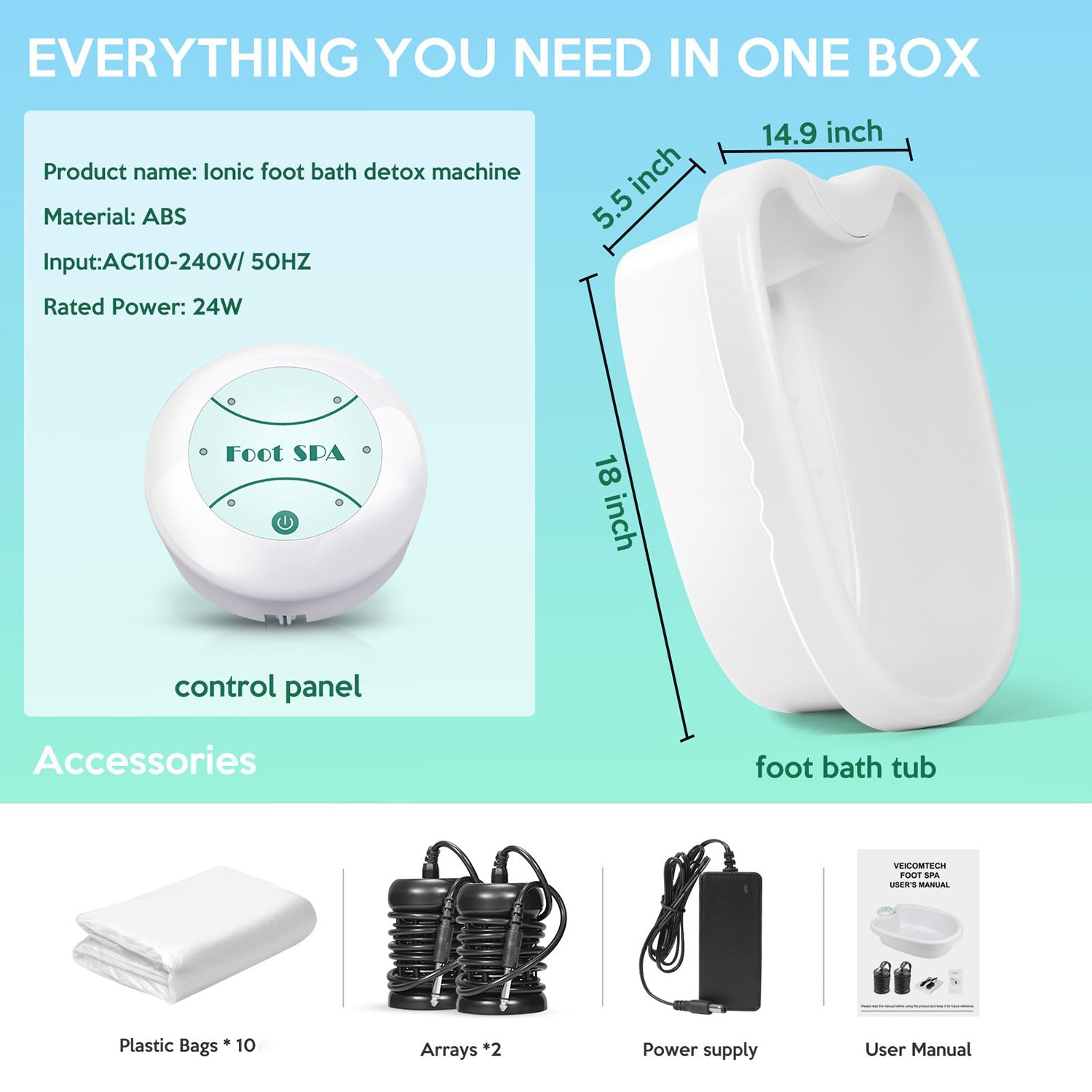 Ionic Detox Foot Bath Spa ionizer Machine With Chi Cleanse Tub Remove Toxins