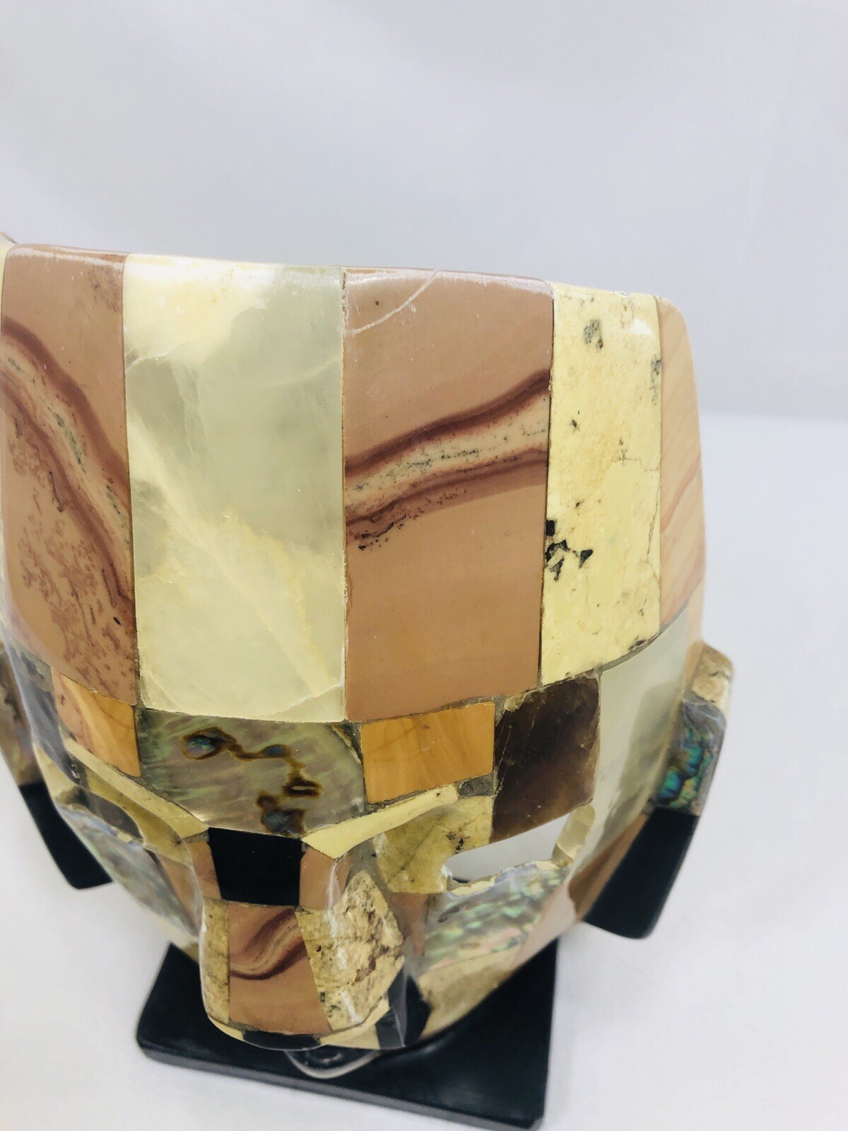 Mexican Mayan Aztec Ceremonial Burial Mask Mother Of Pearl Mosaic Sculpture