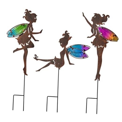 Metal Fairy Garden Stakes Decor,Charming Fairy with Wing Metal Colorful