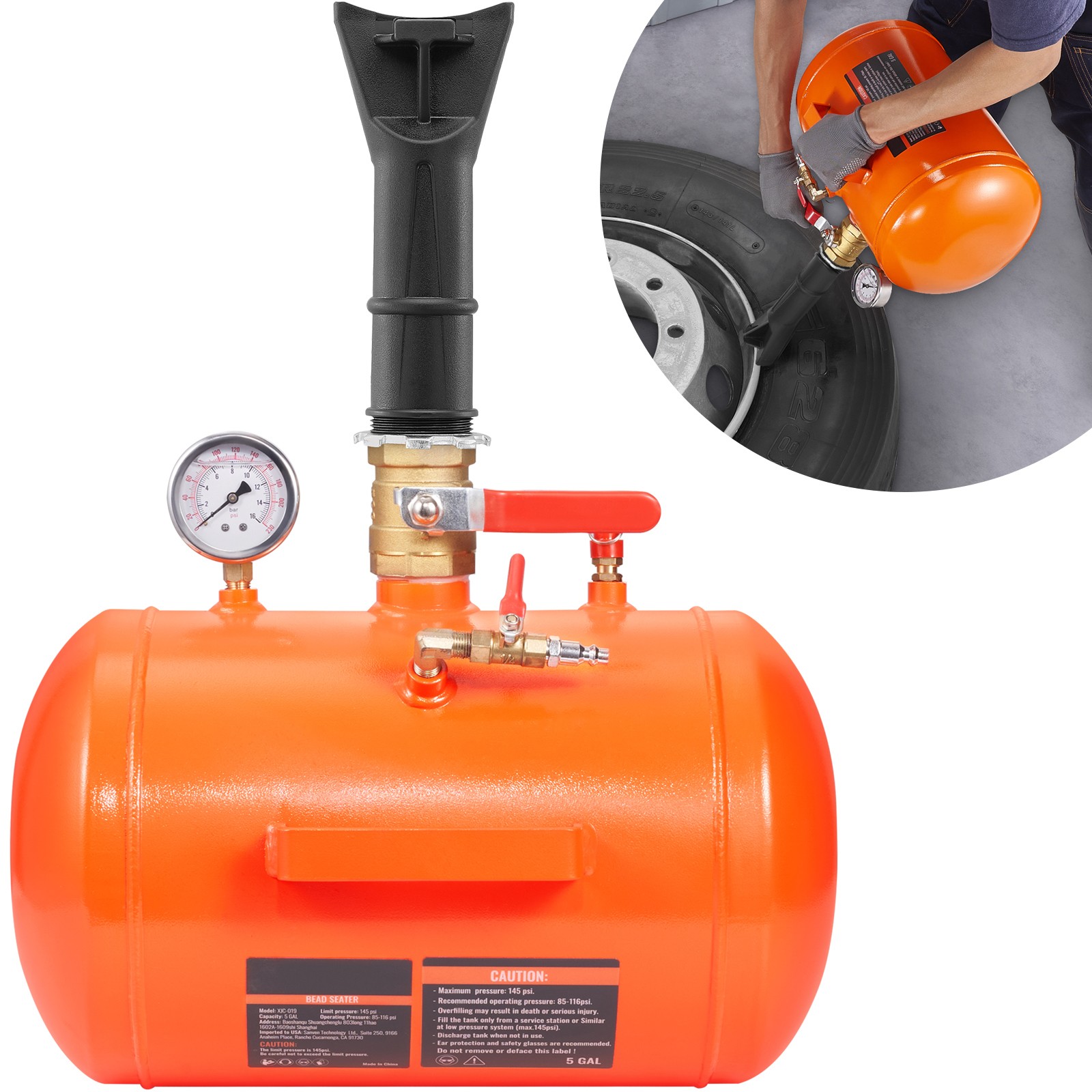 Air Tire Bead Seater 5 Gal Blaster Tool Seating Inflator for Truck 145 PSI