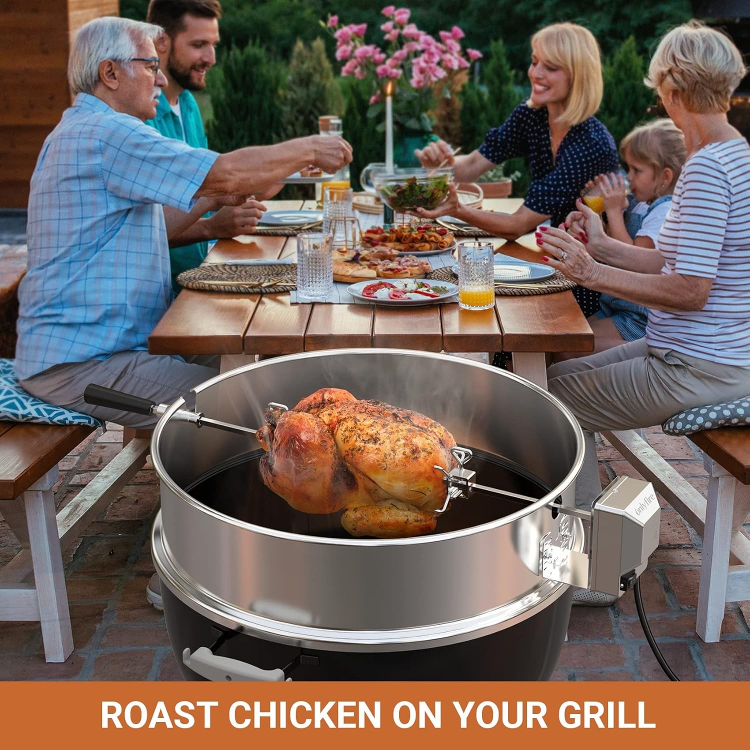 Stainless Steel Rotisserie Ring Kit for Weber 22-inch Kettle Charcoal Grills