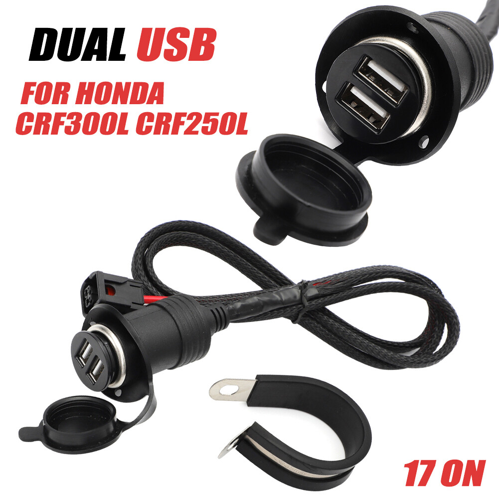 For Honda CRF300L CRF250L Rally Dual USB Interface Outlet Socket Power Port 17on