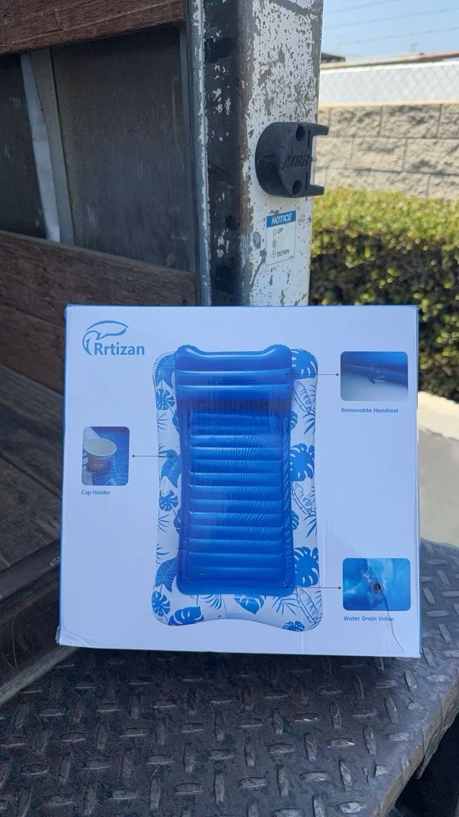 Rrtizan Inflatable Tanning Pool Float, 4-in-1 Lounge with Pillow & Cup Holder