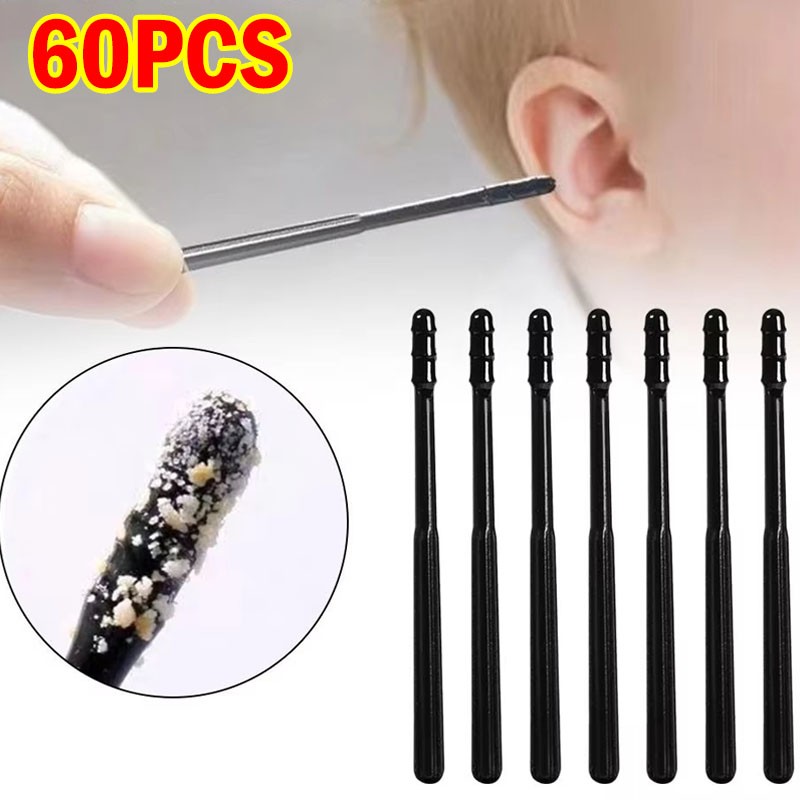 60pcs Disposable Silicone Ear Wax Remover Sticky Earpick S/L Cleaner Set - NEW