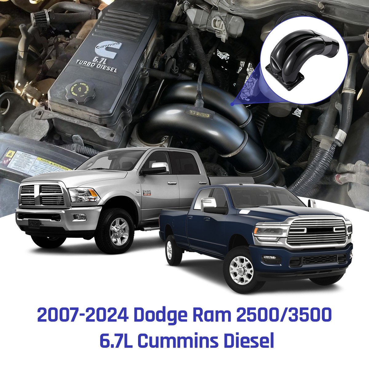 3.5" Intake Manifold Elbow for 07-24 Dodge Ram 2500 3500 6.7L Turbo Diesel Black