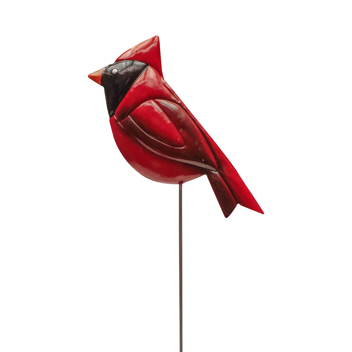 Red Cardinal Pot Plant Stake Painted Metal Bird 3D Yard Art Outdoor Garden Decor