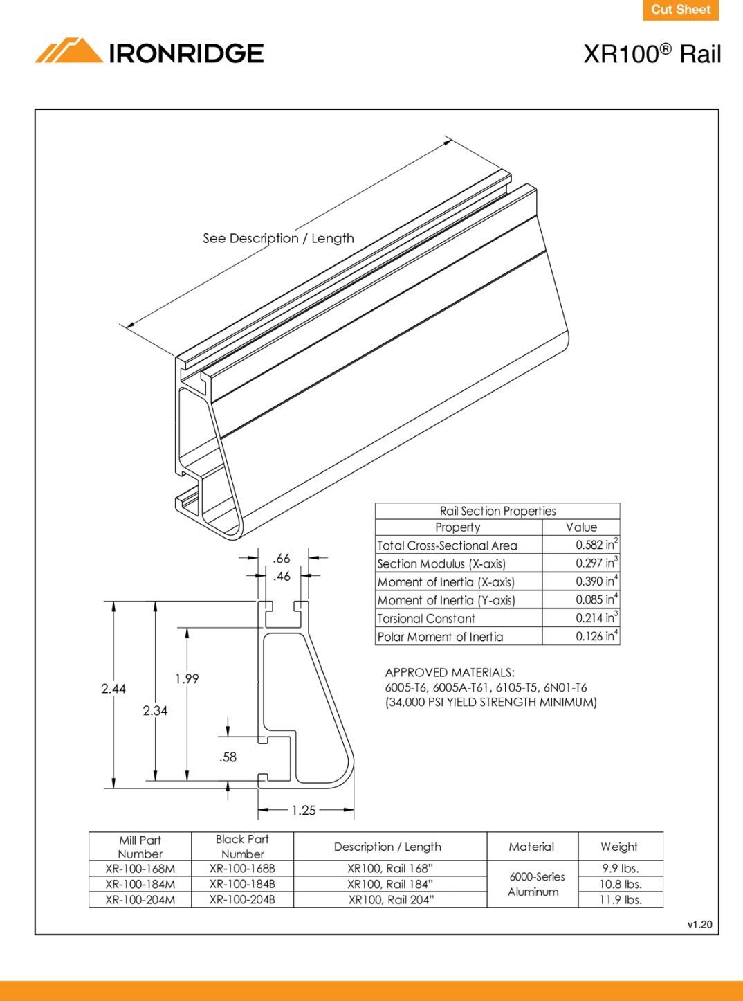 IronRidge XR-100-168M Rail Mill XR100 PRE-CUT