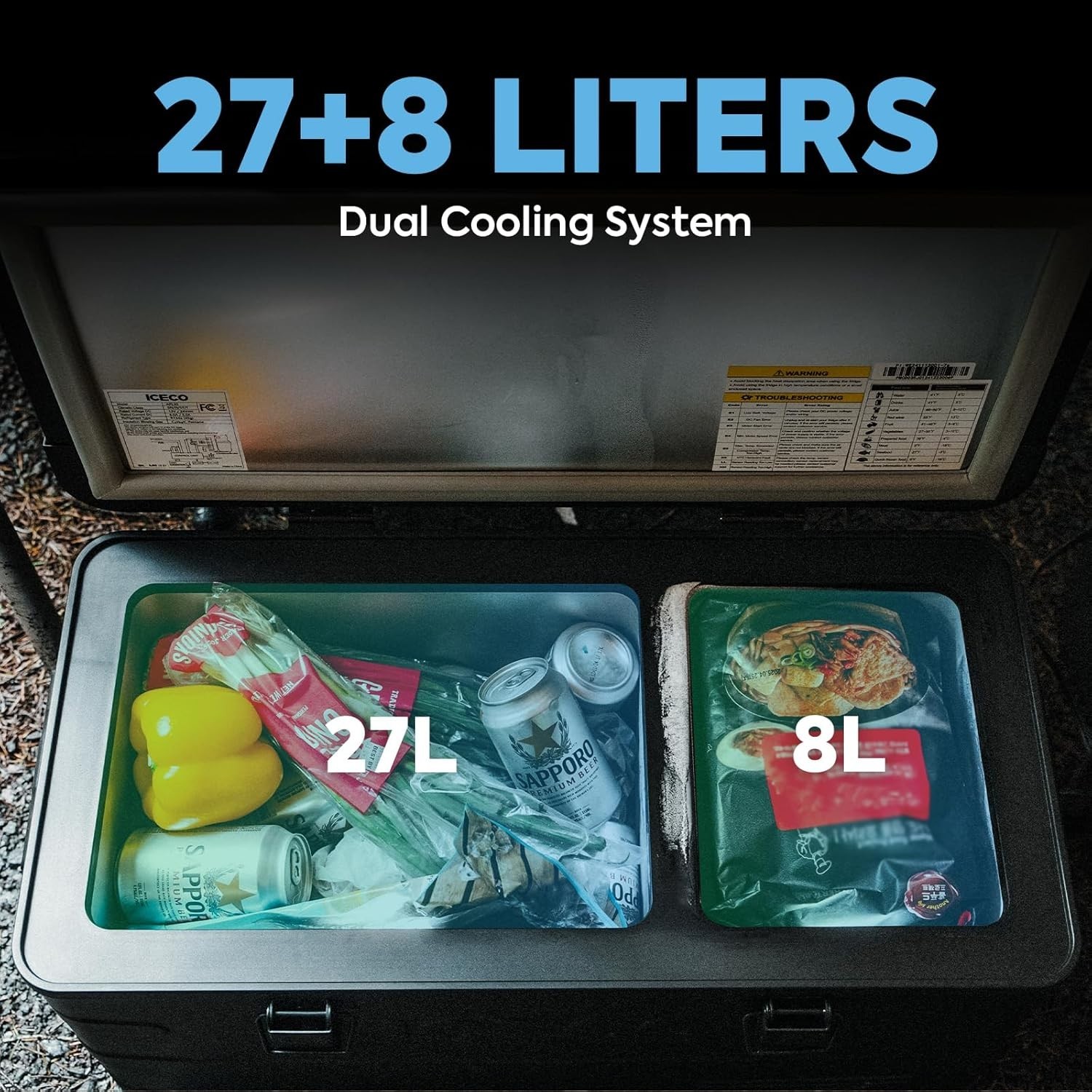 APL35 Dual Zone Portable Fridge Freezer 37 Quart 12V Car Refrigerator DC/AC