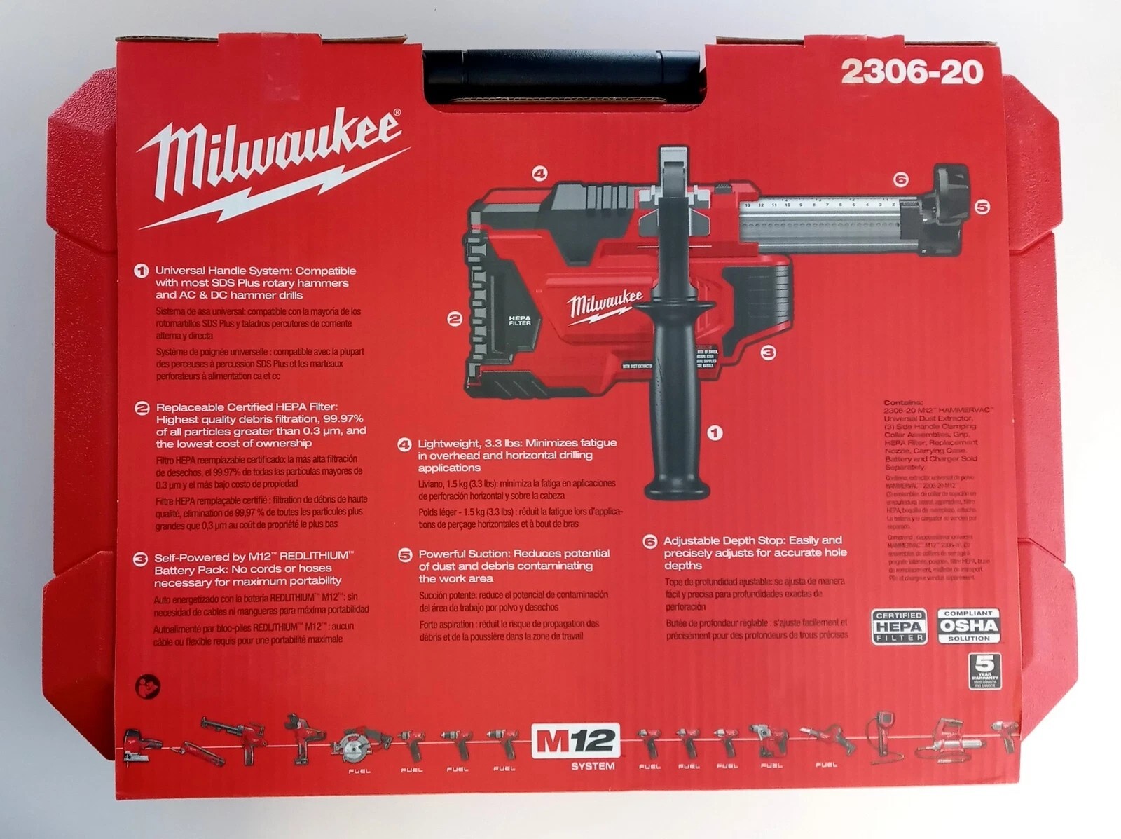 Milwaukee M12 HAMMERVAC Universal Dust Extractor (tool & case only) 2306-20