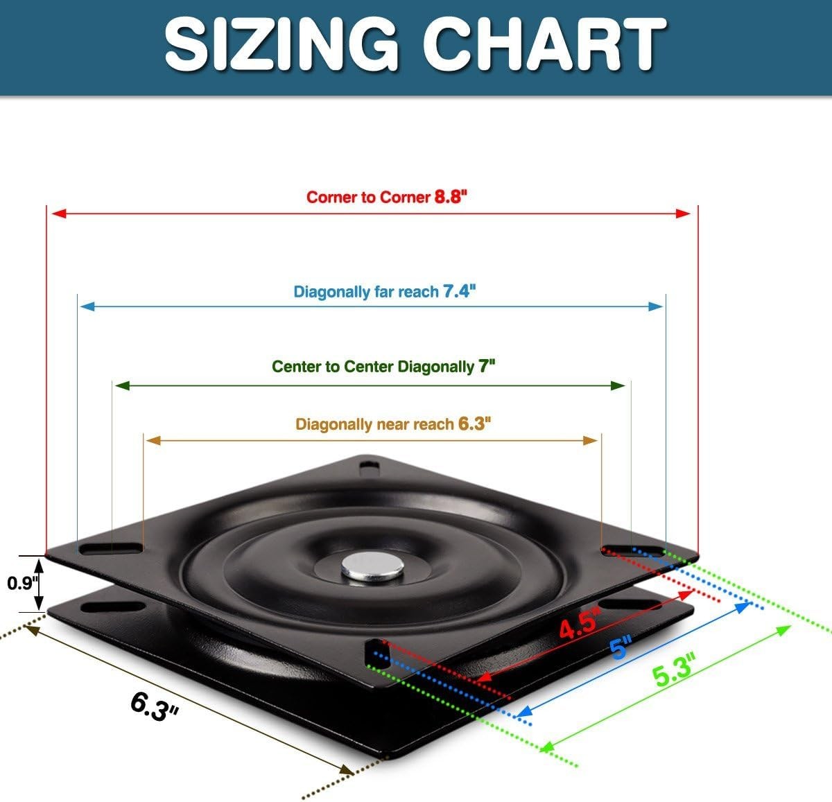 Bar Stool Swivel Plate Replacement, Square Mechanism for BLACK