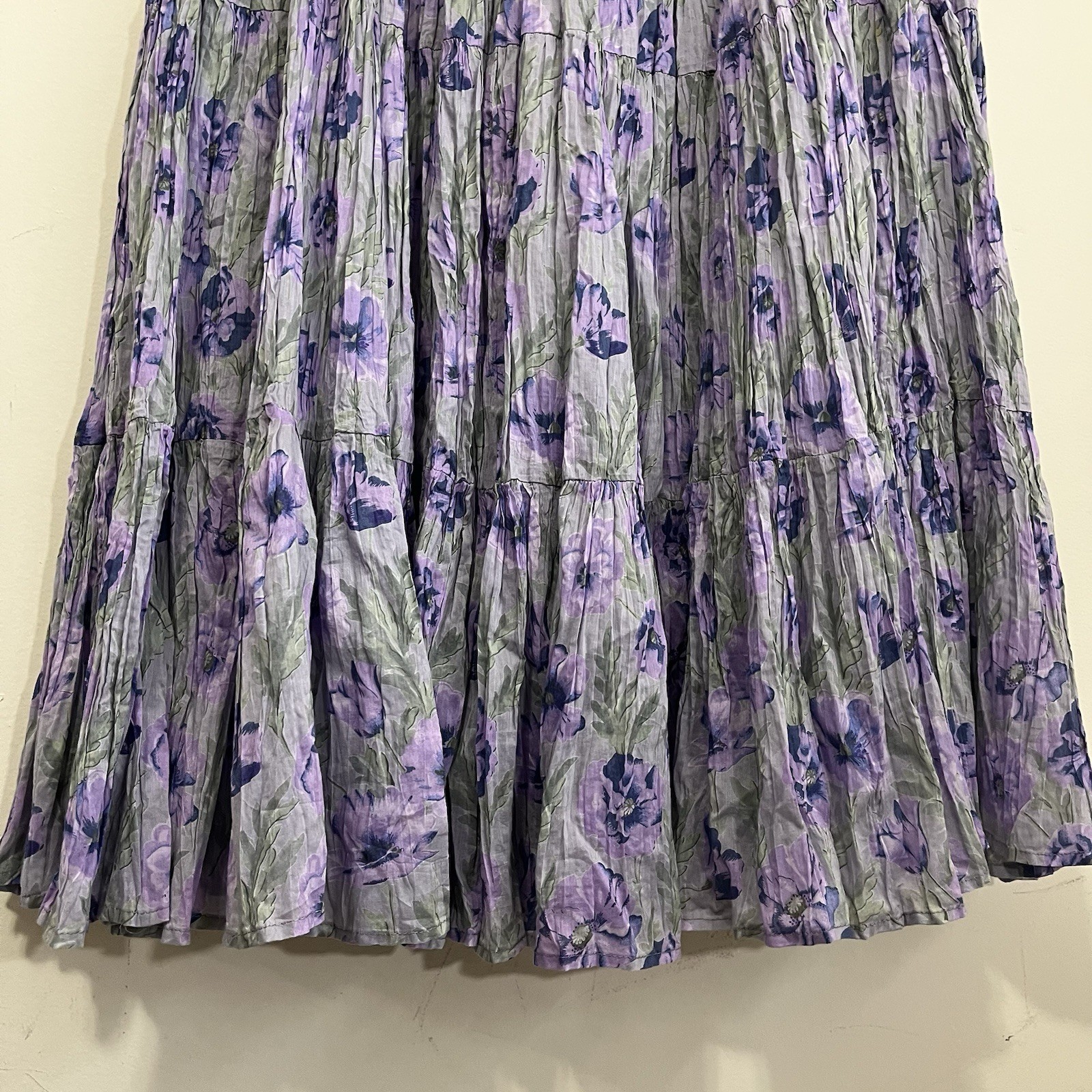 VTG Women 90s Cotton Floral Broomstick Tiered Maxi Skirt 2X Cottagecore Purple