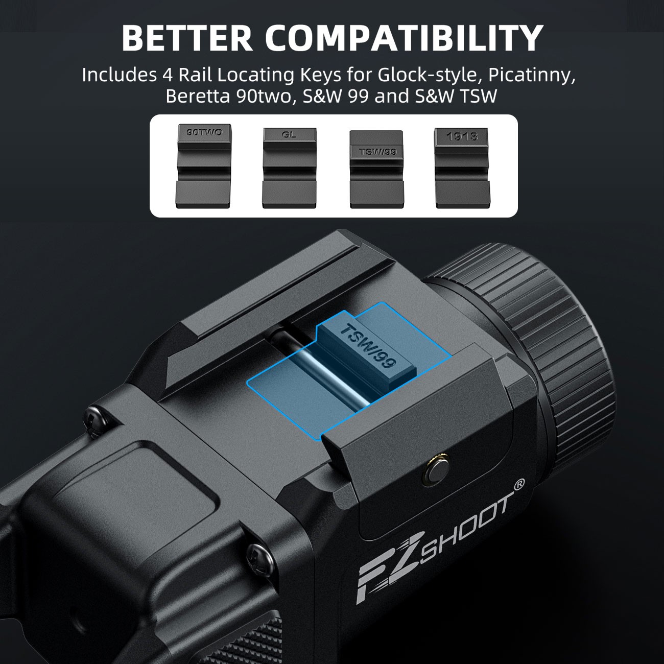 500 Lumens Pistol Flashlight 4 Rails Mounted USB Rechargeable LED Light HOT SALE