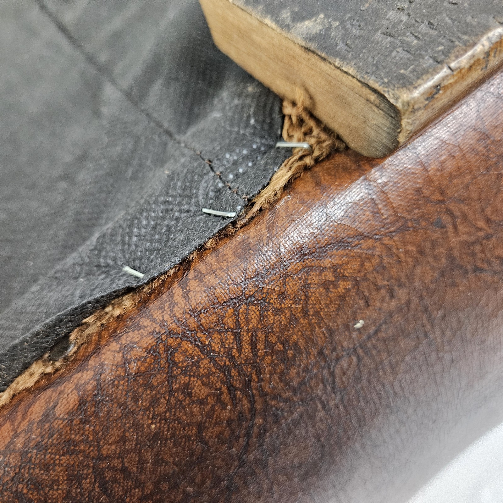 Chinoisiere Footstool Ottoman Leather Upholstered Vintage Chinese Chippendale