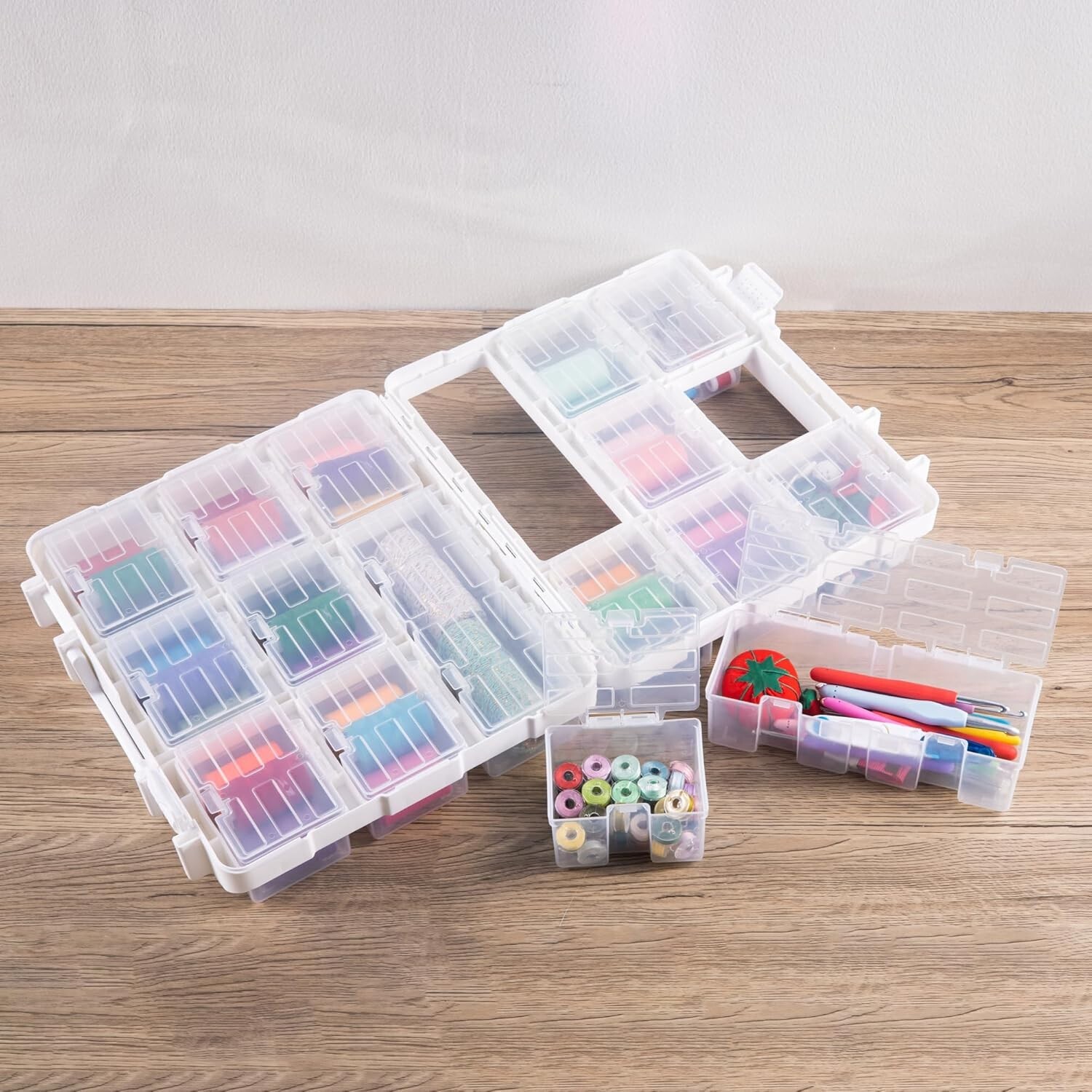 Double Sided Thread Box Storage 16 Grids Sewing Organizer Clear Plastic Threa...