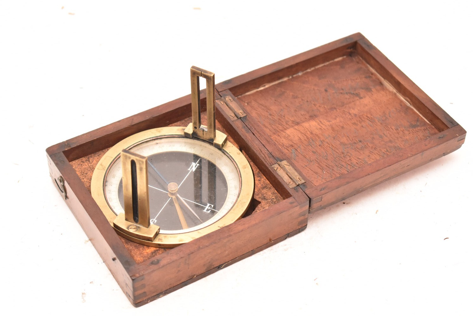 Rare! Antique 1900's Brass Surveying Surveyor's Sight Compass W/ Original Box