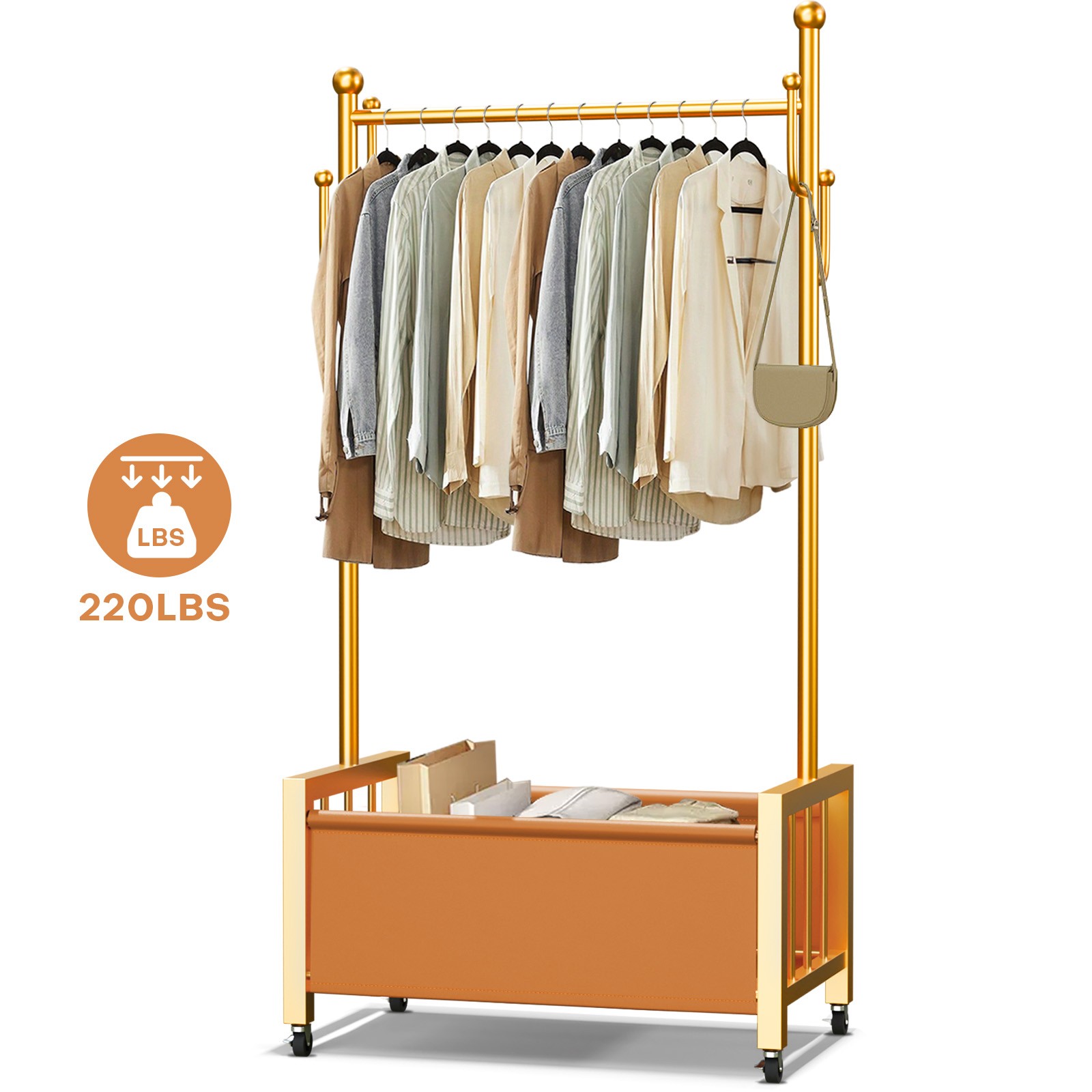 Portable Metal Garment Rack Rolling Clothes Organizer Hanger with PU Storage Bag