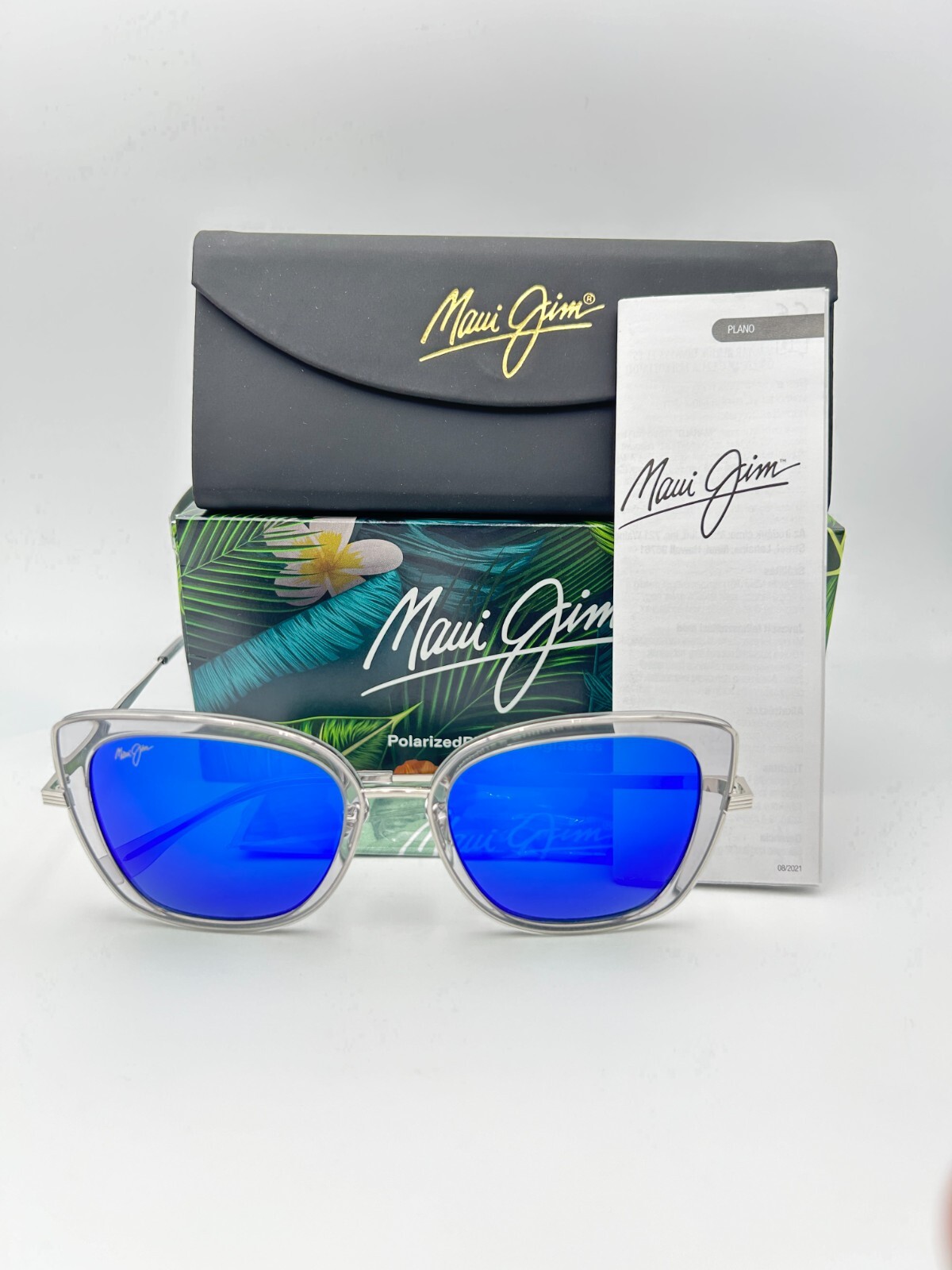 MAUI JIM Polarized Sunglasses MJ843 11 Violet Lake Silver Clear Blue Hawaii NIB