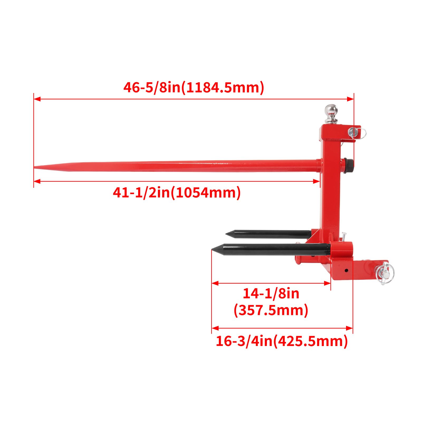 3 Point Hay Bale Spear Trailer Hitch Receiver w/Gooseneck Ball For Cat 1 Tractor