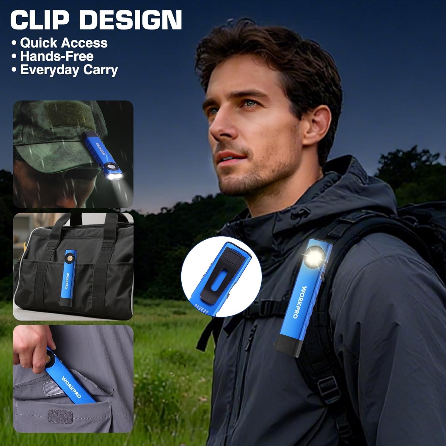 WORKPRO 600 Lumens Rechargeable LED Work Light Flat Pocket Flashlight w/UV Light