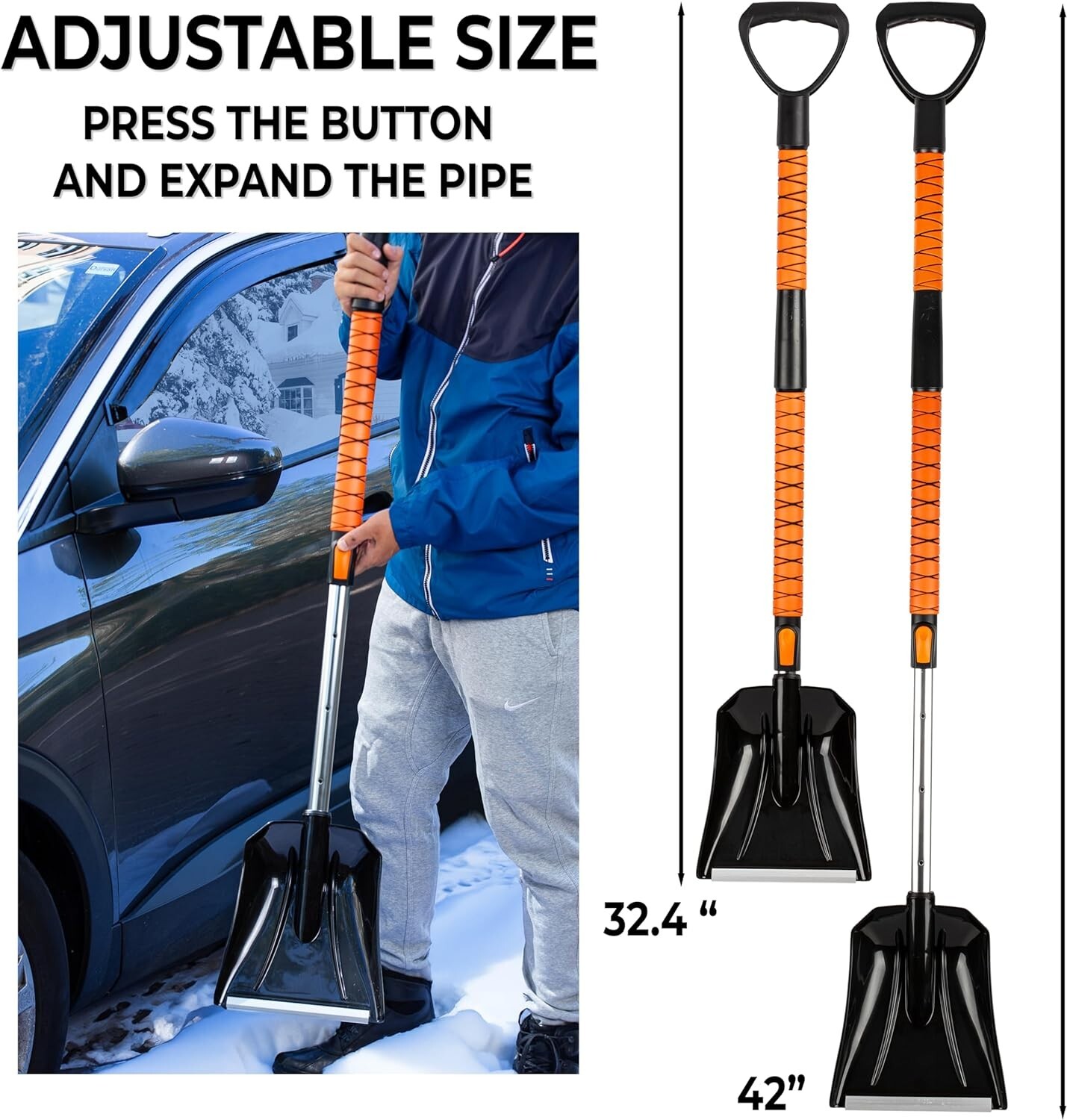 Zone Tech 5 - 1 Ice and Squeegee Scraper with Snow Shovel 32"-42" Extendable Set