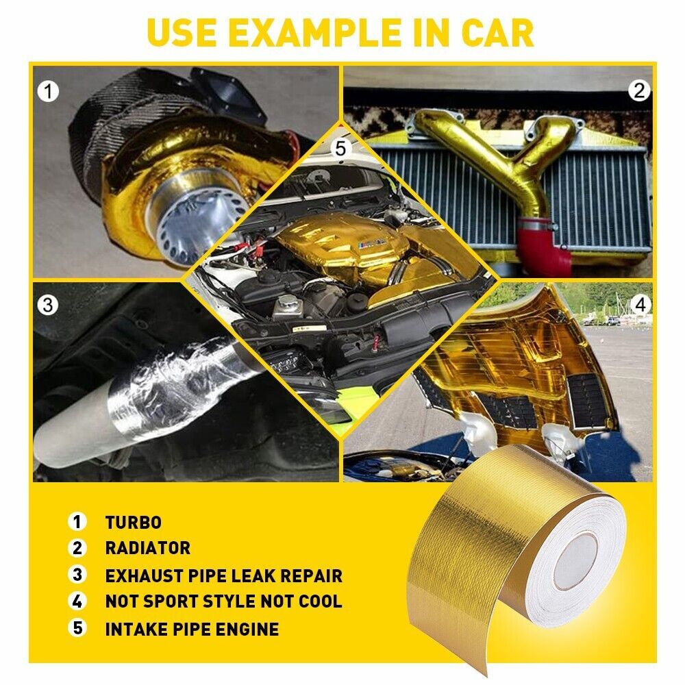 Gold Intake Heat Reflective Tape Wrap Self Adhesive High Temperature 2"33Ft US