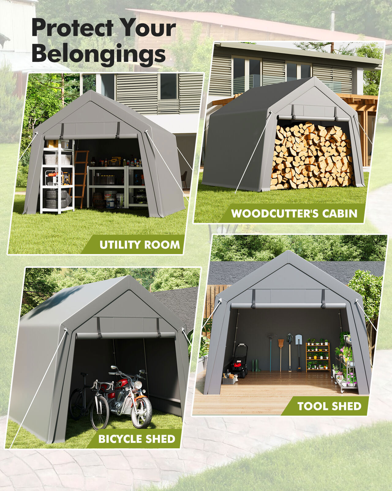 6x8/7x12/10x10/10x15 Outdoor Storage Shelter Shed Carport Canopy Garage Car Tent