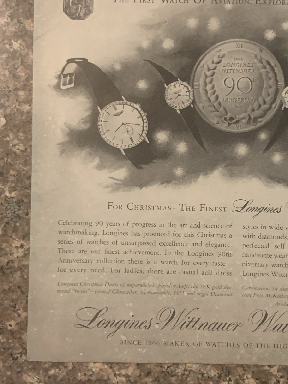 1956 Longines-Wittnauer Watch PRINT AD Standard Excellence Christmas VTG 1950s