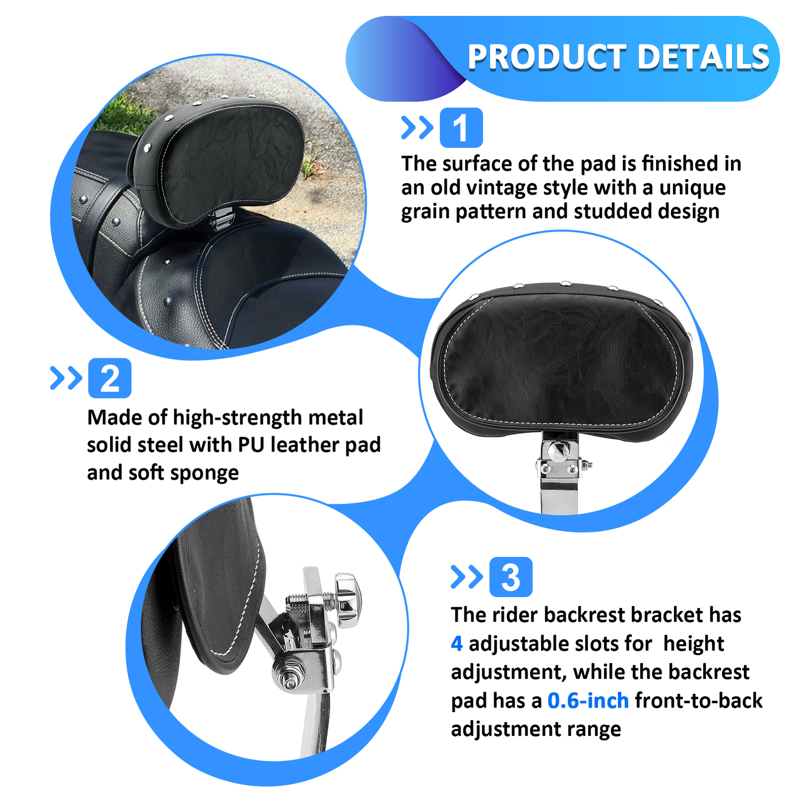 For 2020-2024 Indian Challenger Pursuit Driver Rider Backrest + Mounting Bracket