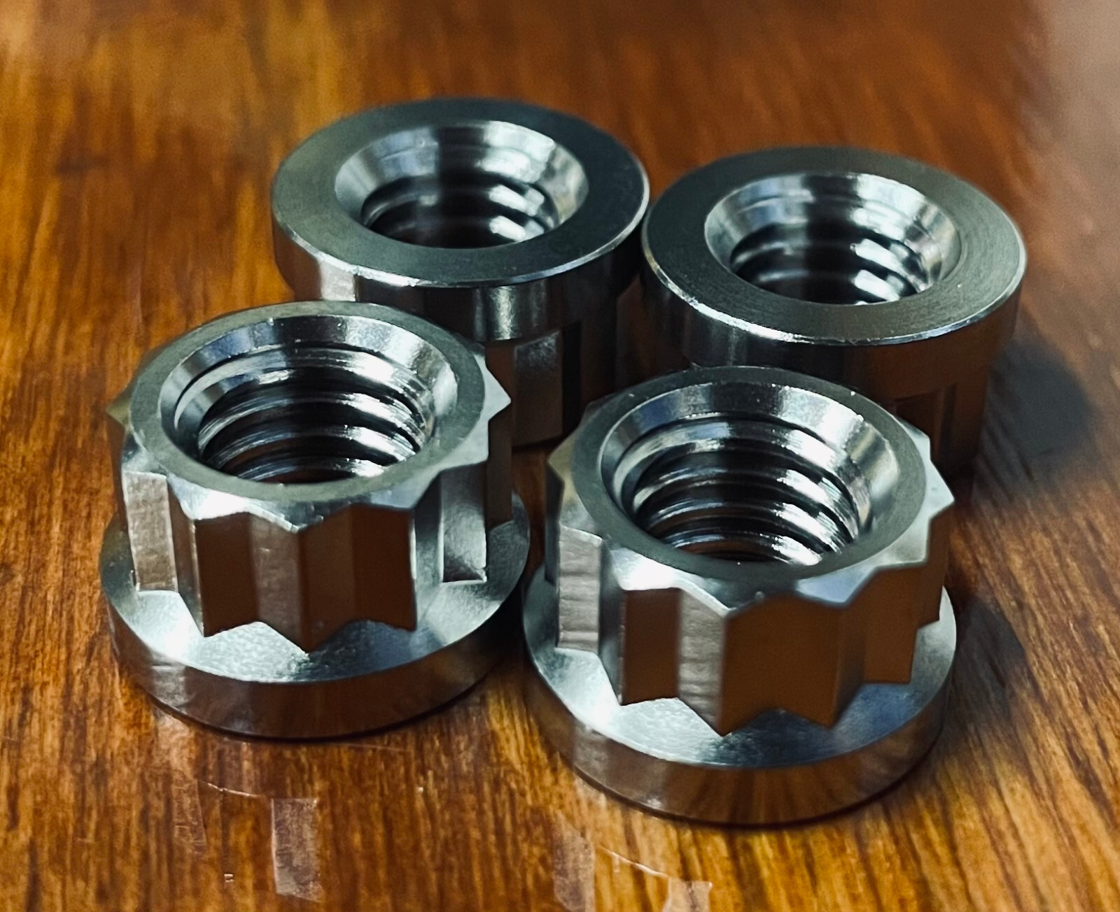 Set of (4) 3/8-16 Titanium 6Al4V 12 Point Flange Nuts Lightweight High Strength