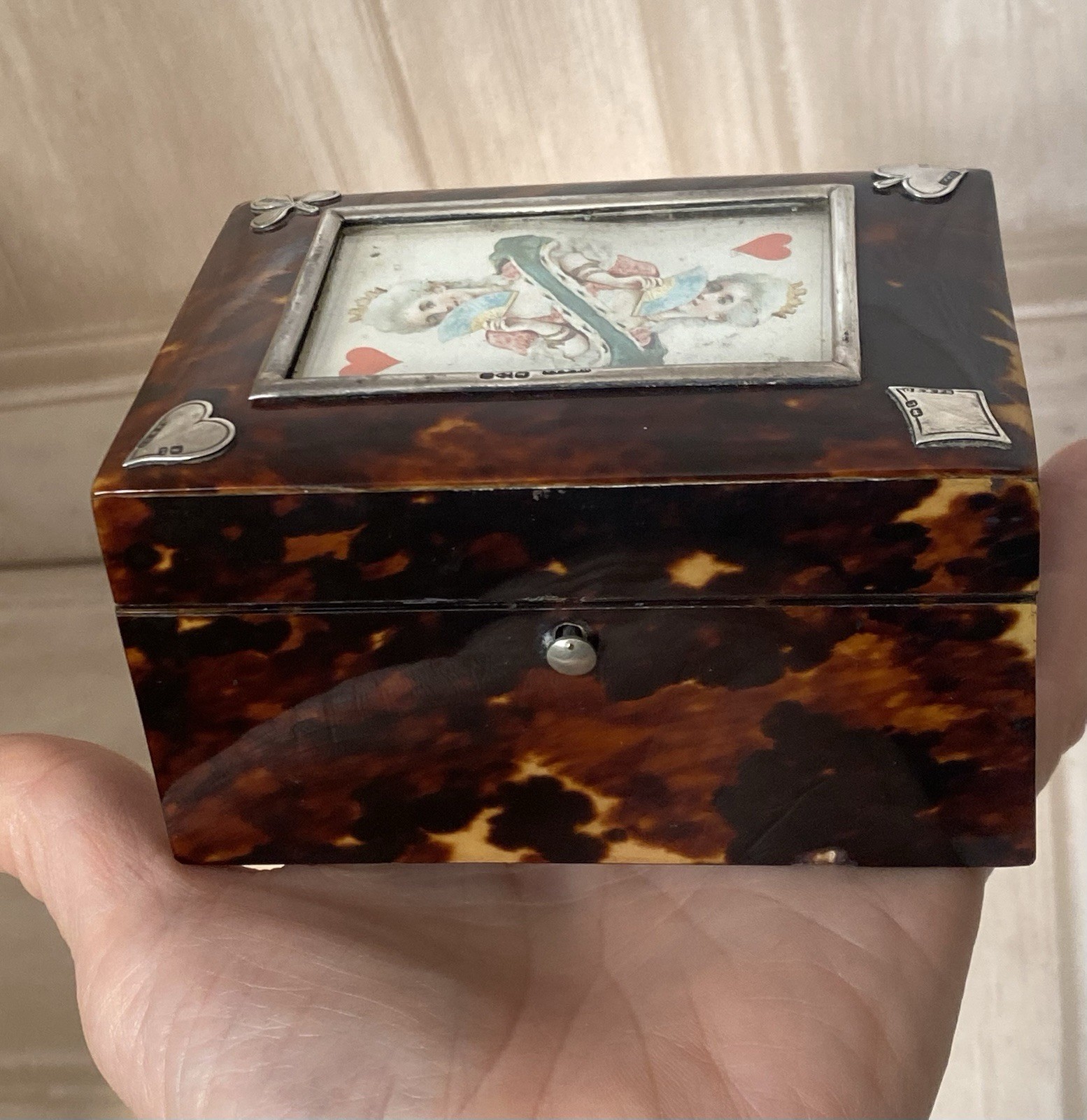 Antique Sterling Silver Tortoise Shell Playing Card Bridge Box - Chester 1894