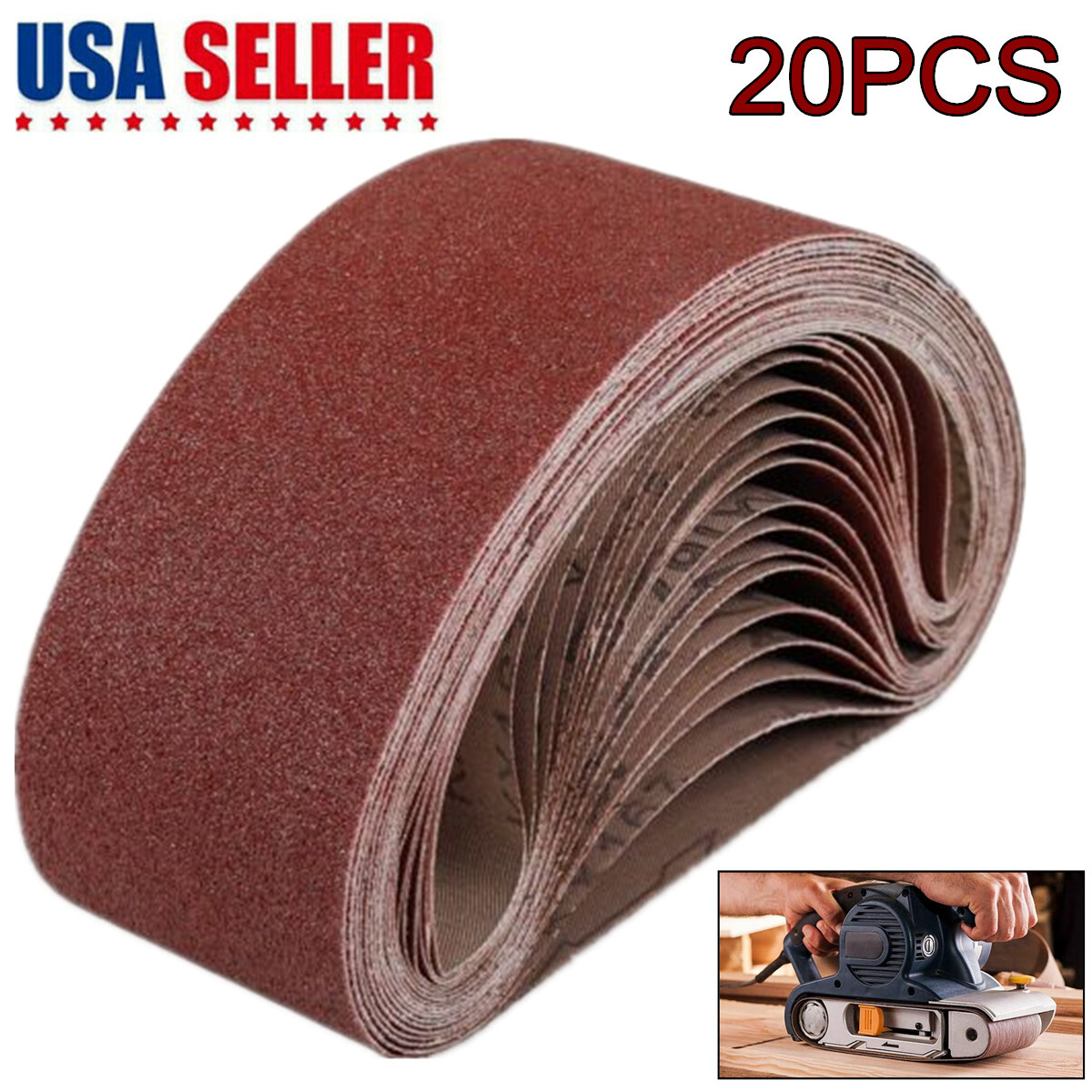 20PCS Belt Sander Sandpaper 3x21 Sanding Belts 40 60 80 120 150 240 400 Grit US