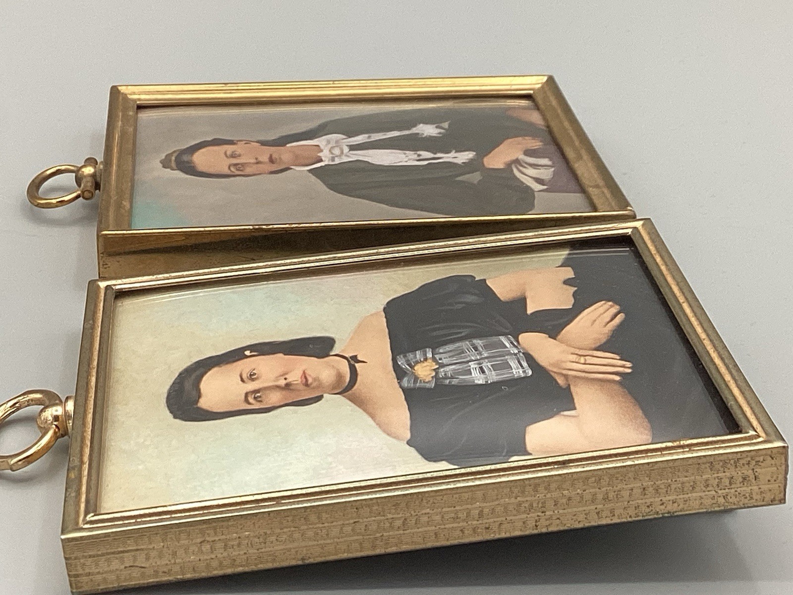 Pair Hand Painted Victorian Portrait Photos Detailed 1890’s Mother Daughter?