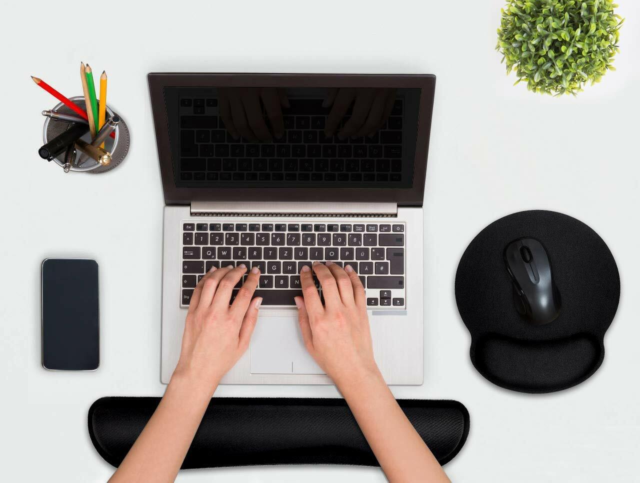 2Pc Premium Memory Foam Keyboard Wrist Support Bar and Mouse Wrist Rest Pads Set