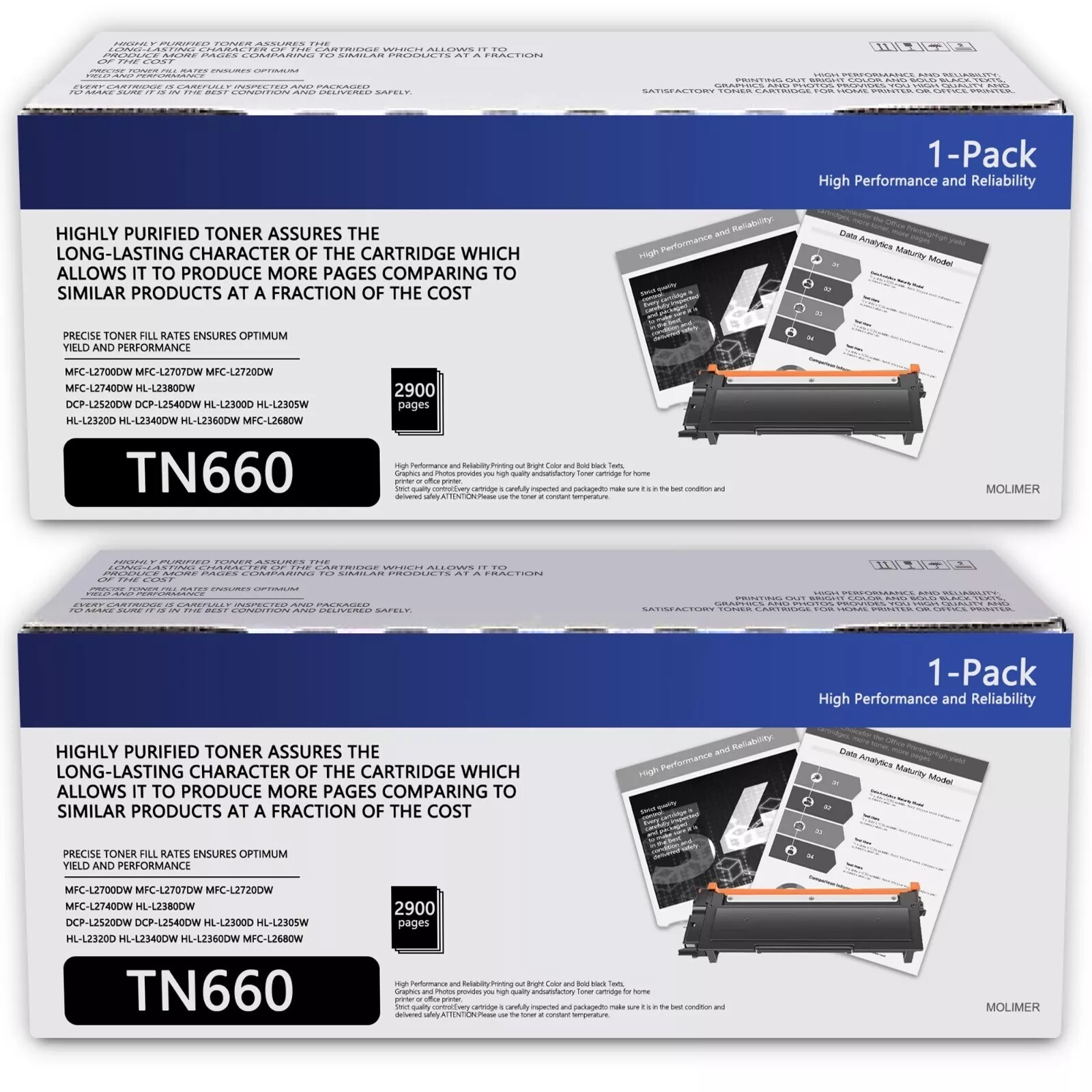 2PK TN660 Toner Cartridge For Brother TN630 MFC-L2700DW MFC-L2740DW DCP-L2540DW