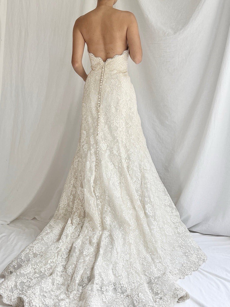 Liancarlo Couture Ivory Lace Strapless Mermaid Wedding Dress Size 4