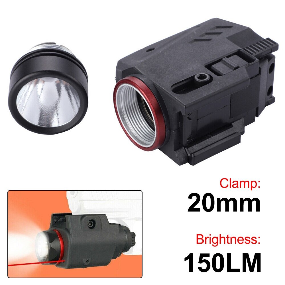 Tactical Red Laser Sight 20mm LED Flashlight Combo For Pistol Camping Light