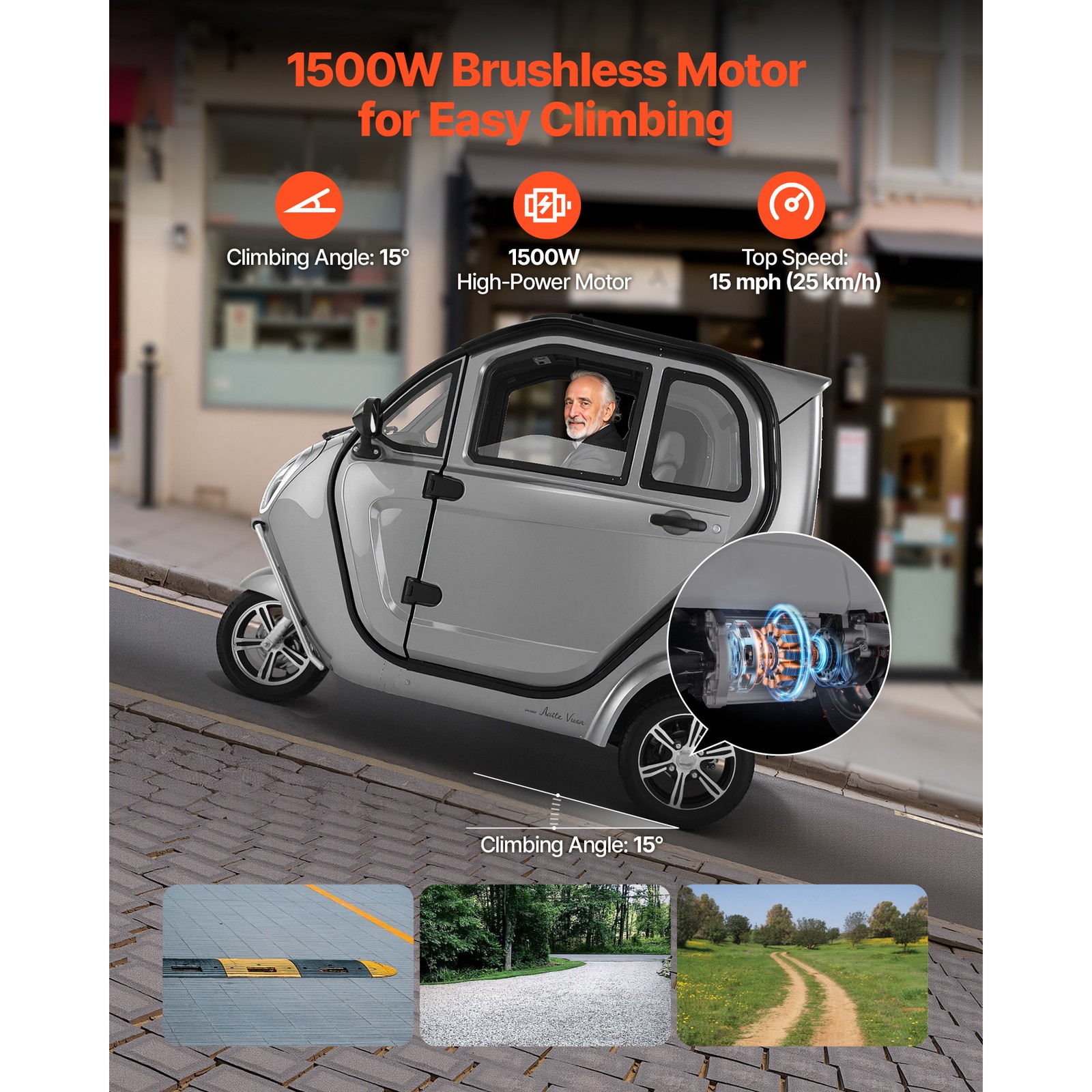 Uimoso 3-Wheel Enclosed Mobility Scooter for Seniors, 650lbs, 3-Passenger