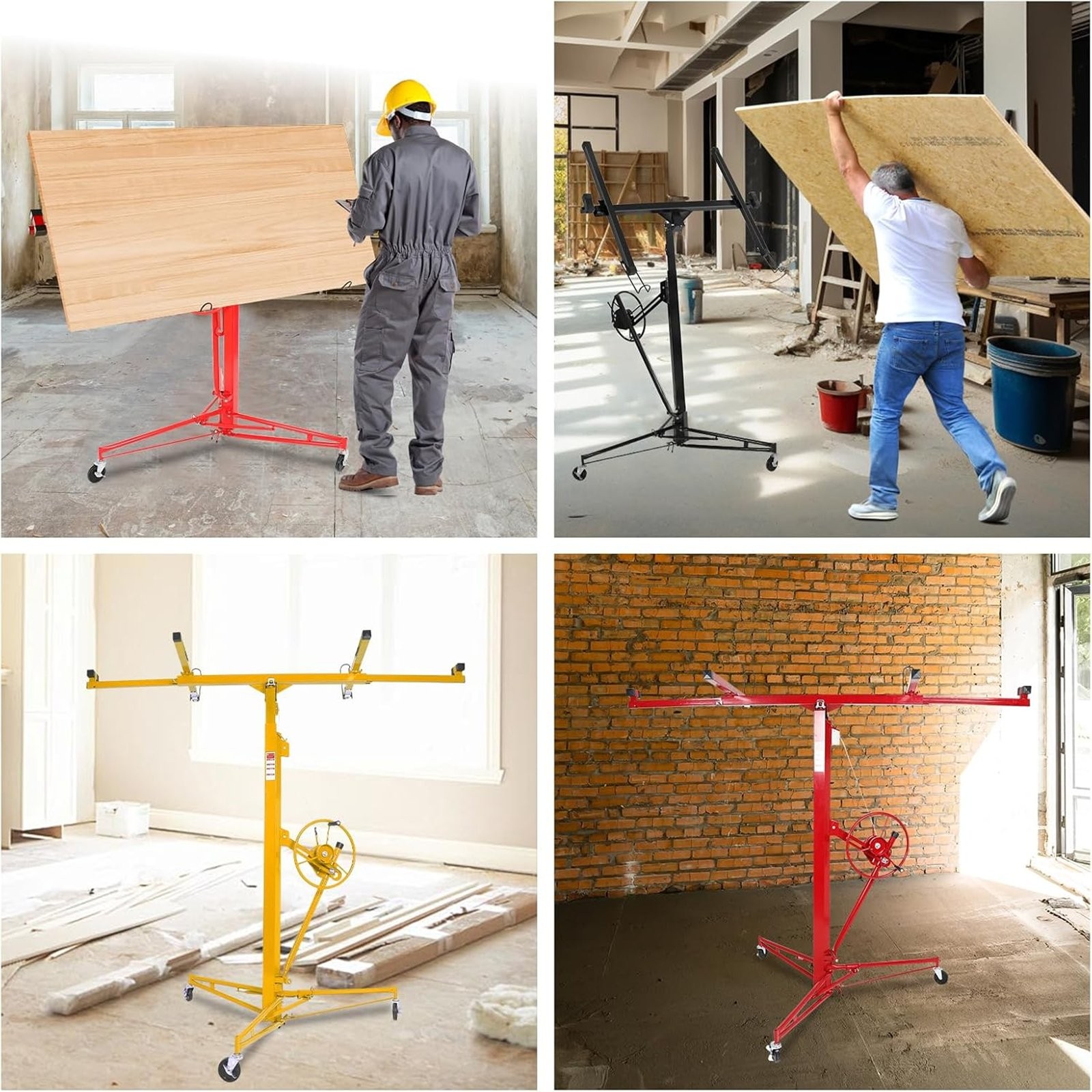 11FT 150lbs Drywall Lift Panel Hoist Plasterboard Sheetrock Jack Lift Rolling