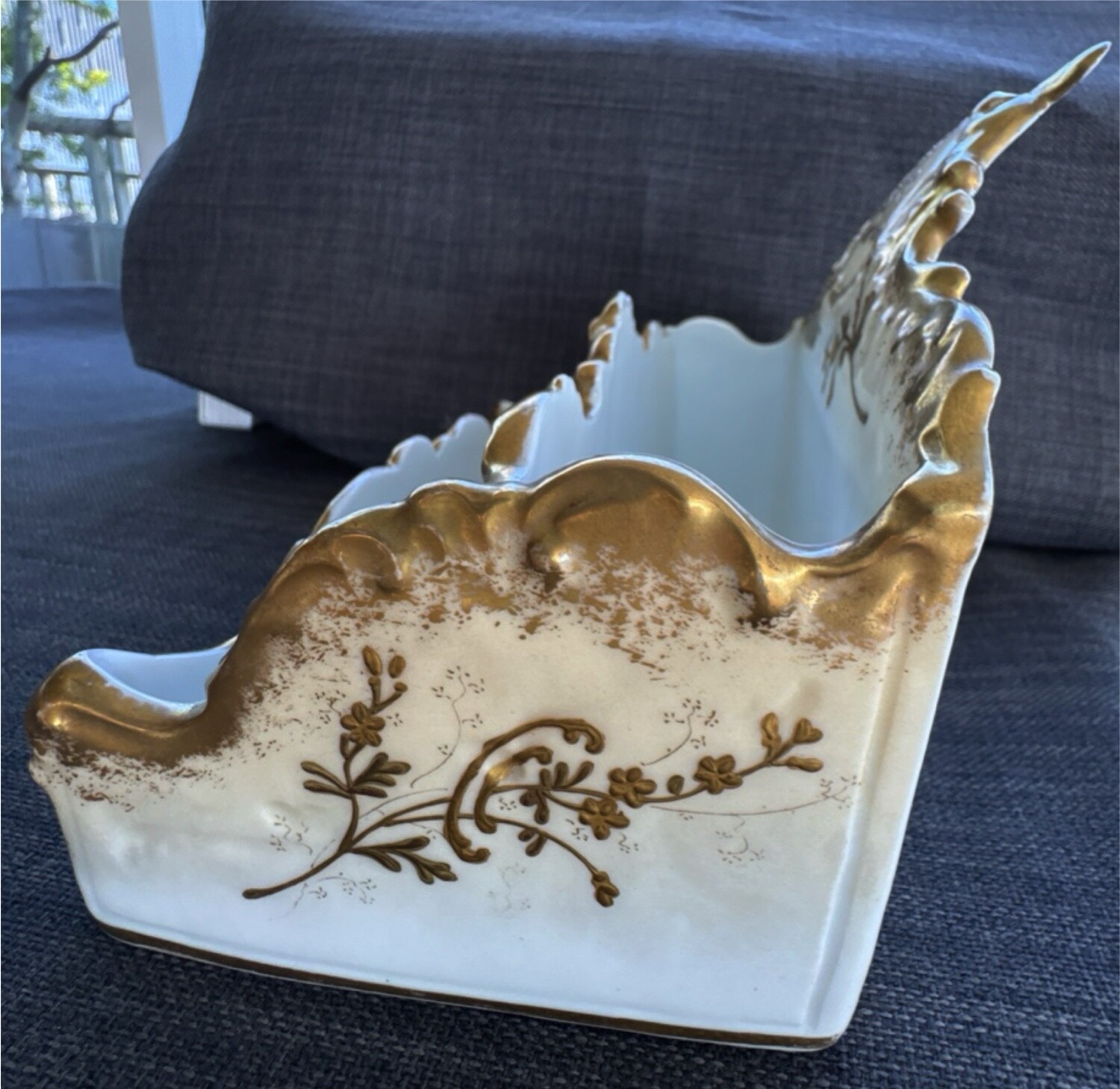 antique c. 1900 AK CD LIMOGES gilt porcelain letter holder desktop accessory