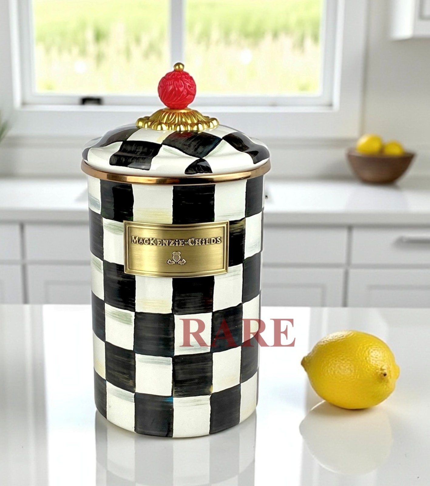 MacKenzie-Childs Courtly Check Enamel Large 9.75" Tall Canister New No Box