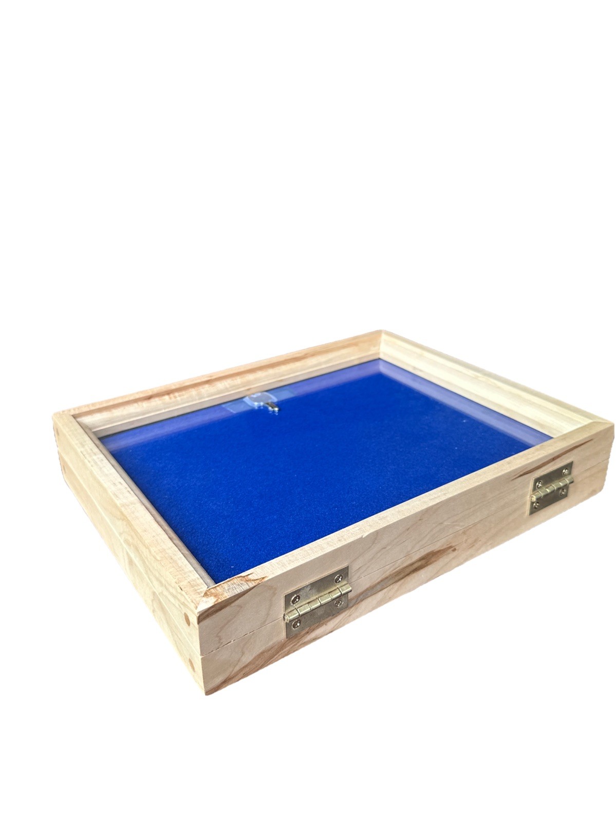 Maple Wood Display Case 12 X 9.5 X 2”with Blue Liner for Arrowheads Knives Coins