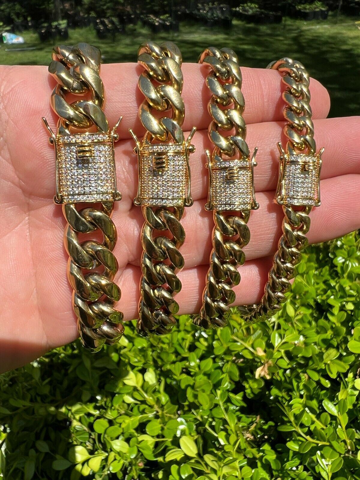 Real Miami Cuban Link Bracelet 1ct CZ Iced Clasp 14k Gold Plated Stainless Steel