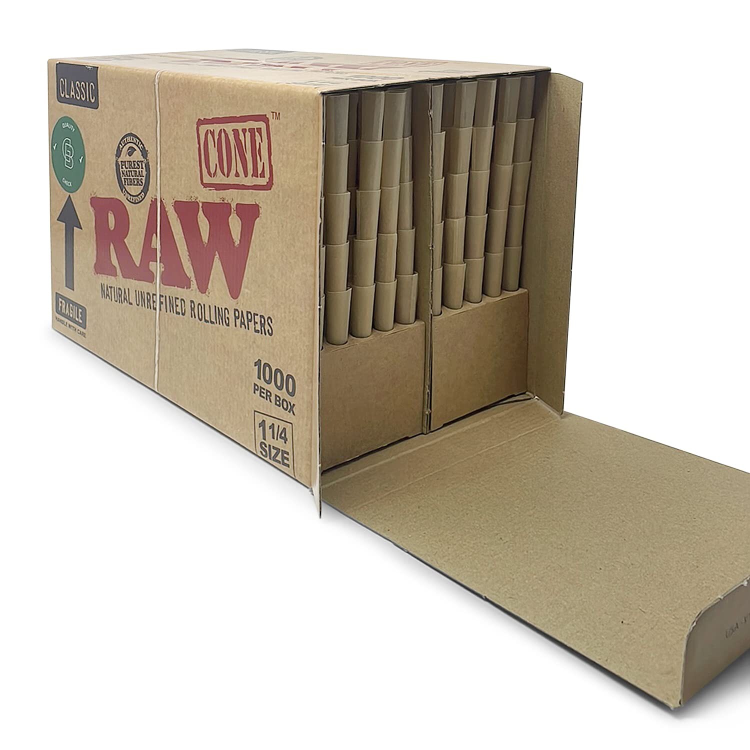 RAW Cones Classic 1 1/4 Size | 1000 Cone Bulk Box - Free Shipping USA