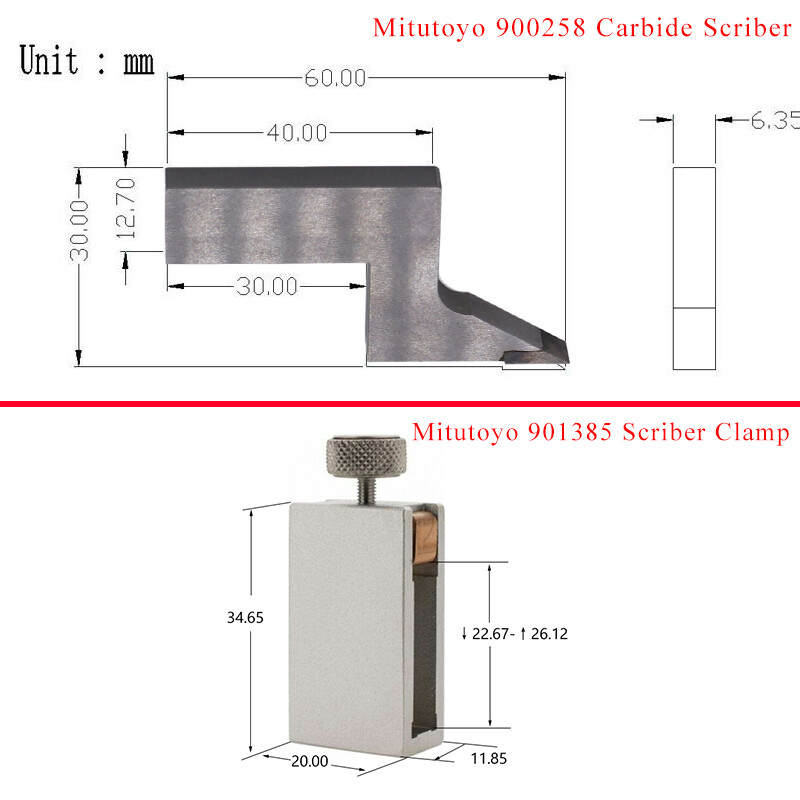 Mitutoyo Carbide-tipped Scriber  900258 + Scriber Clamp 901385 For Height Gauges