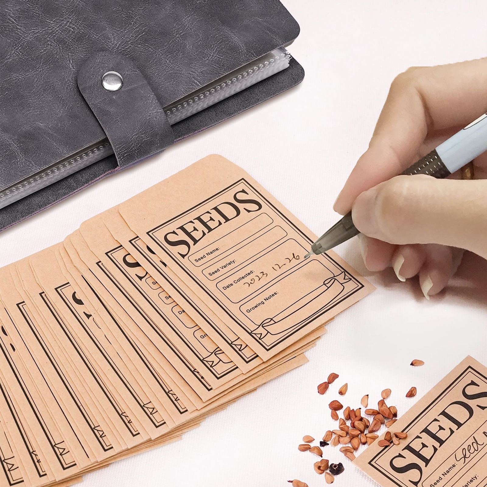 Seed Organizer Binder with 50PCS Envelopes & 50 Storage Pockets for Garden Lover