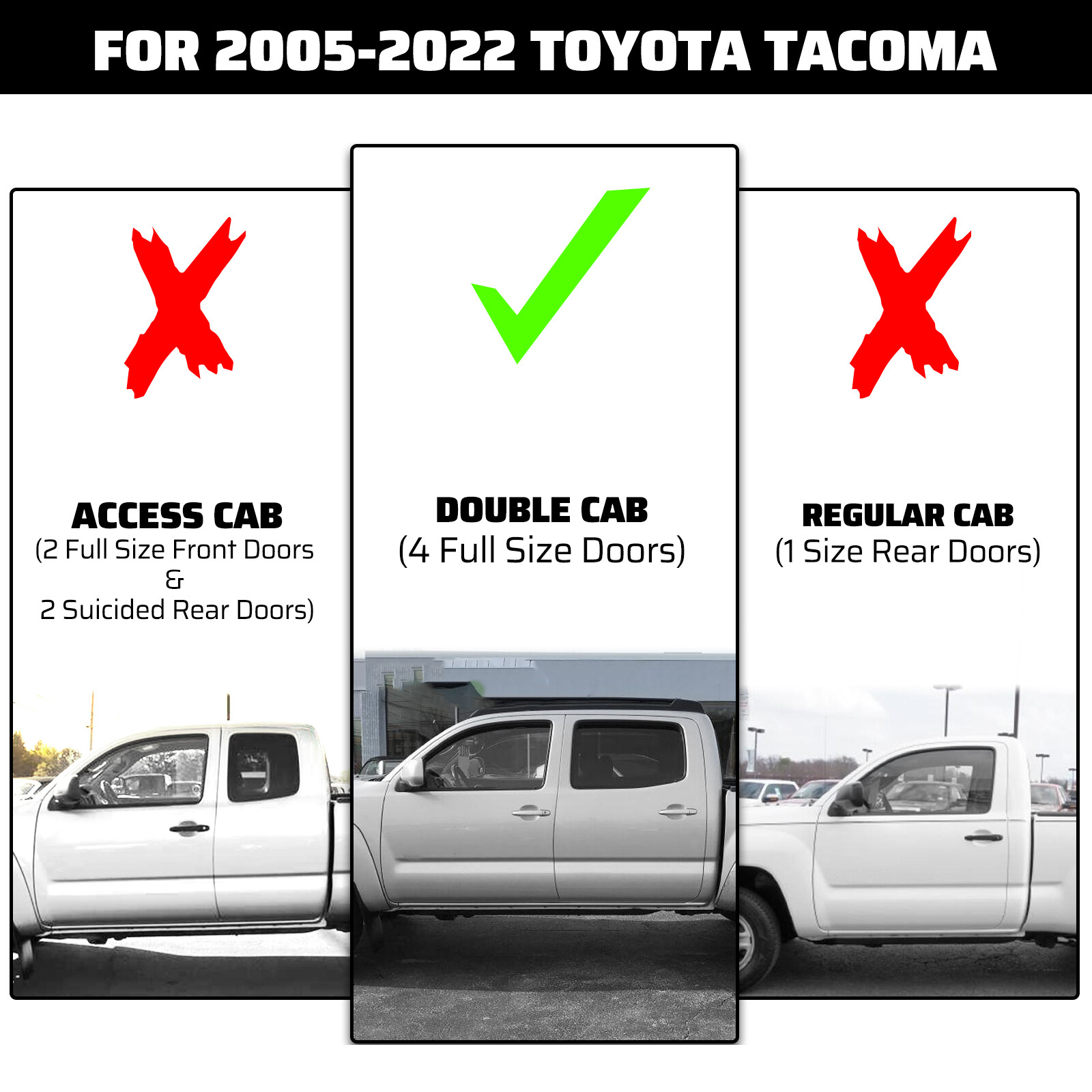 Pair For Toyota Tacoma 05-23 Black Double Cab Side Steps Nerf Bar Running Boards