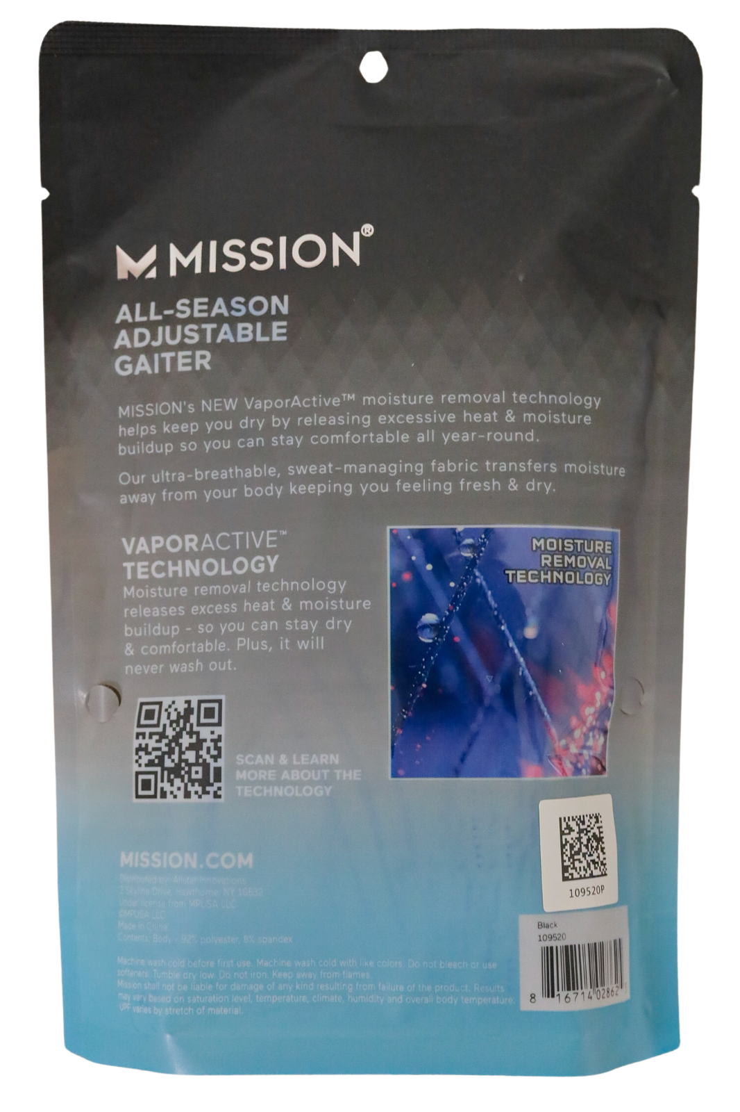 Mission All Season Adjustable Reusable Gaiter Black - Machine Washable, UPF 50