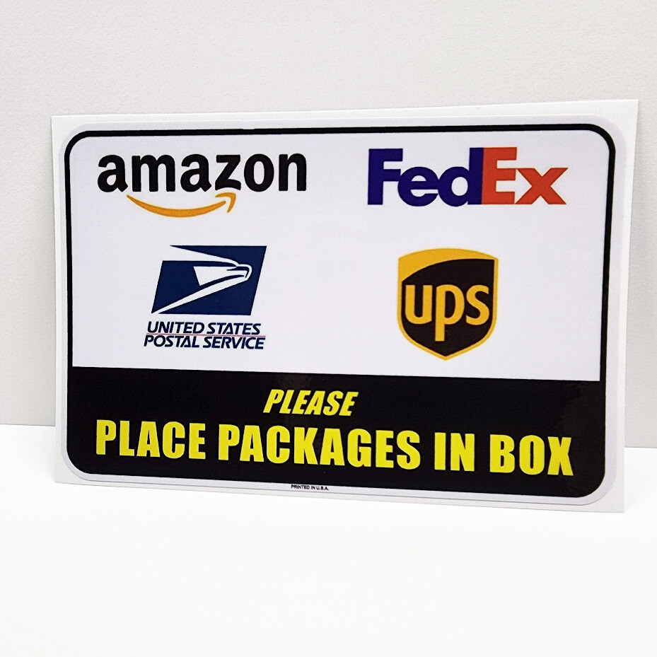 PLEASE PLACE PACKAGES IN BOX DECAL / Vinyl Sticker, USPS Fedex Amazon UPS, sign
