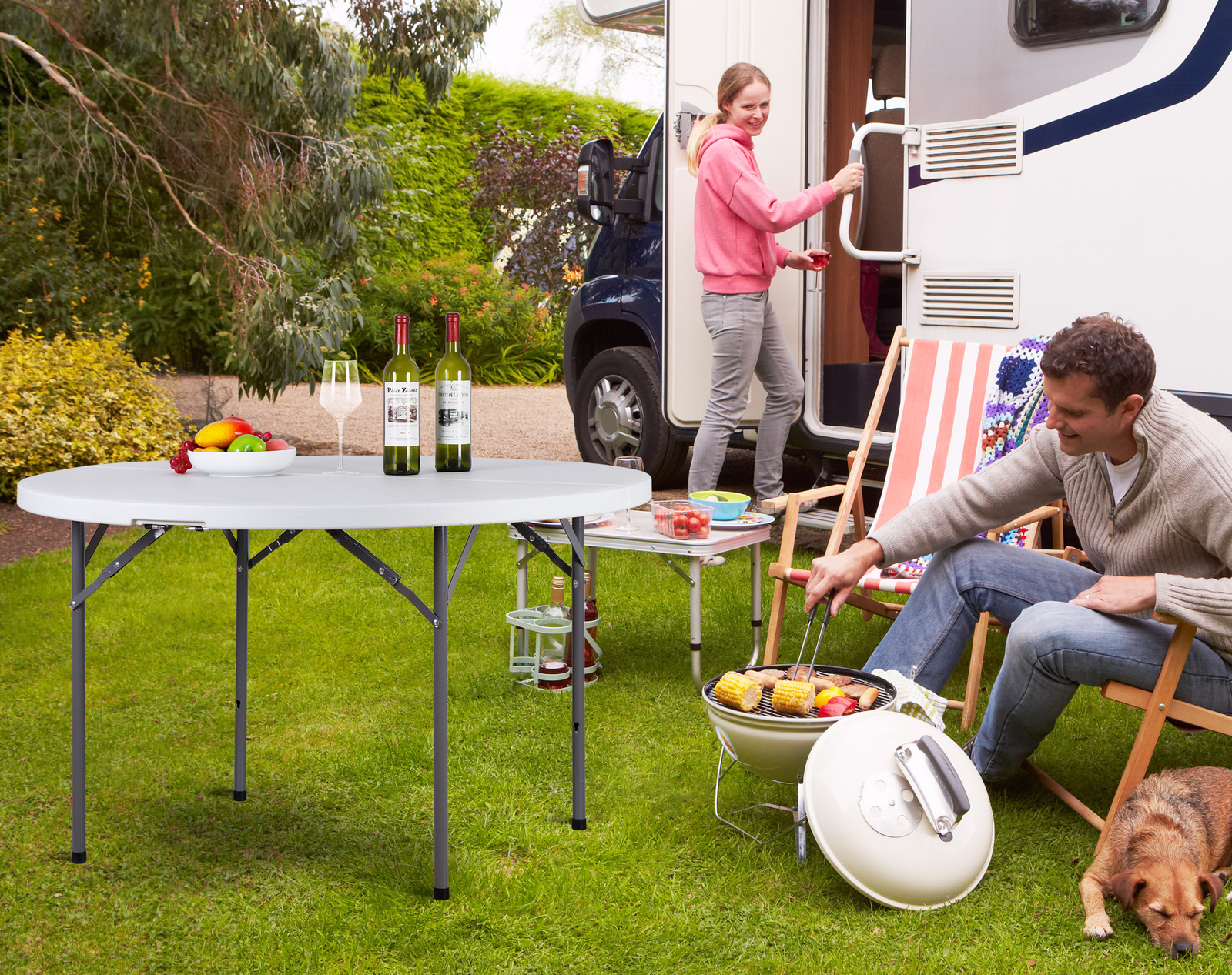48" Round Bi-Folding Commercial Table Plastic Dining Card Table for Outdoor