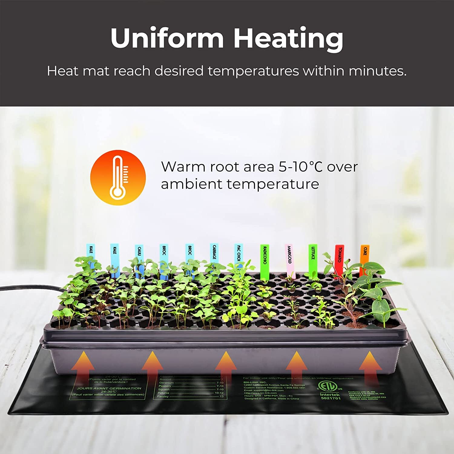 BN-LINK Seedling Heat Mat Warm Hydroponic Heating Pad Waterproof 10" x 20.75"